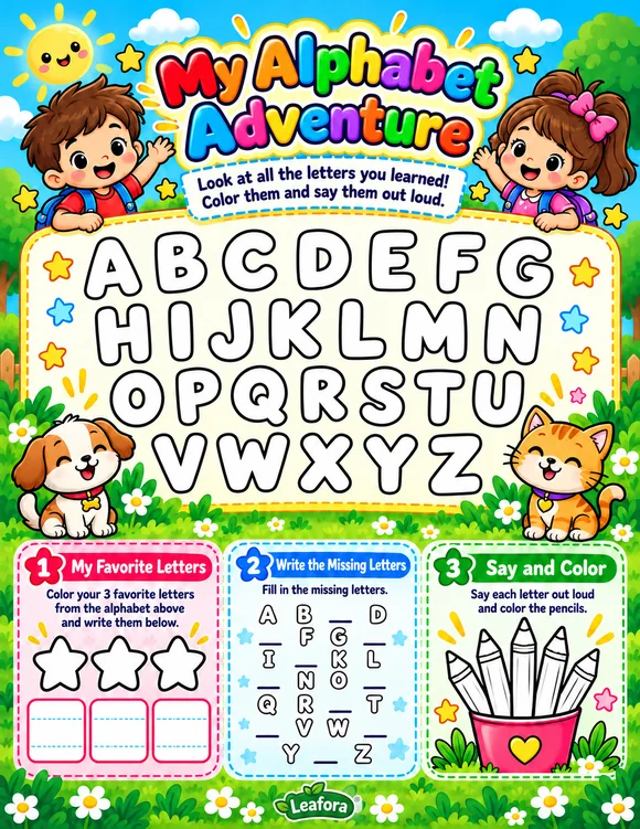 My Alphabet Adventure page included in the ABC Doodle Trail workbook