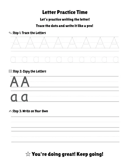 Real A and a tracing and handwriting page